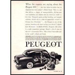 1960 Peugeot 403 Sedan Vintage Print Ad Family Picnic White Wall Tires Art Decor